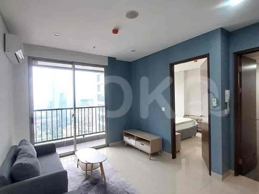 Living area with a view of the city.