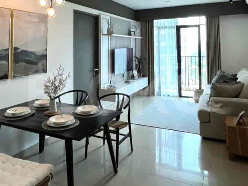 A combined living and dining space.