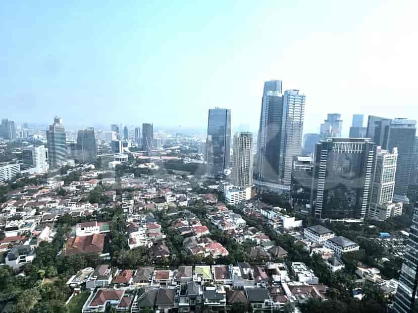 Cityscape with tall buildings.