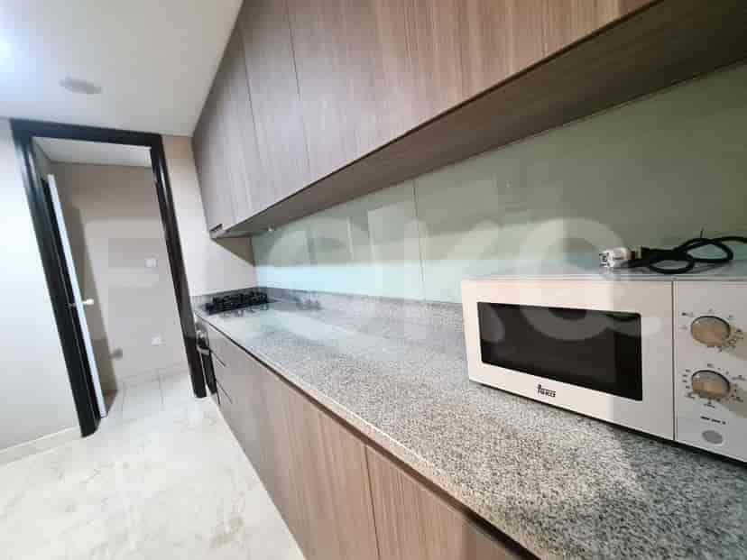 Kitchen counter with gas stove and microwave