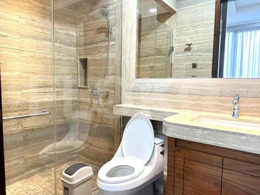 Luxurious bathroom with modern fixtures.