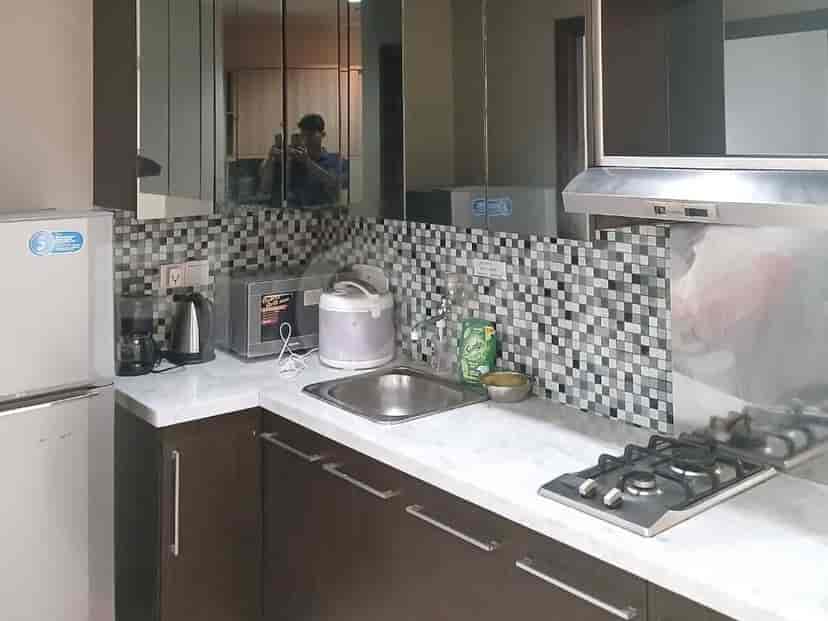 Kitchen with appliances and counter space.
