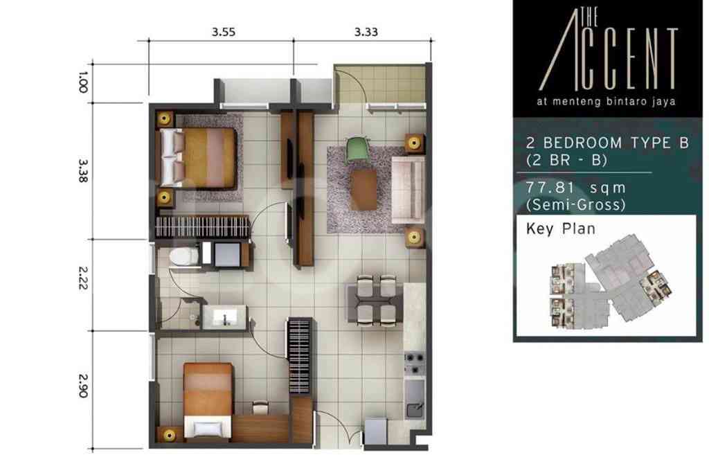 2 Bedroom on 23rd Floor for Rent in The Accent Bintaro - fbifff 4