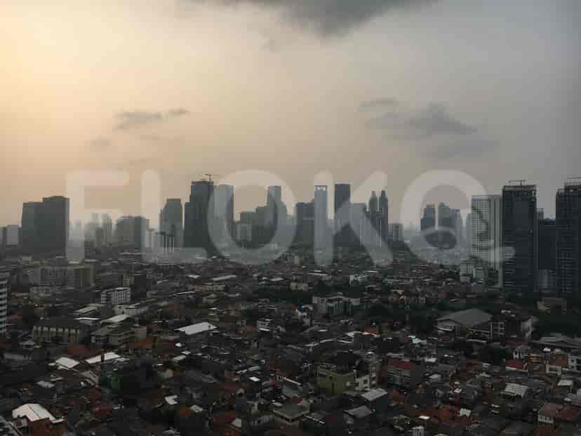 A panoramic view of a city skyline.