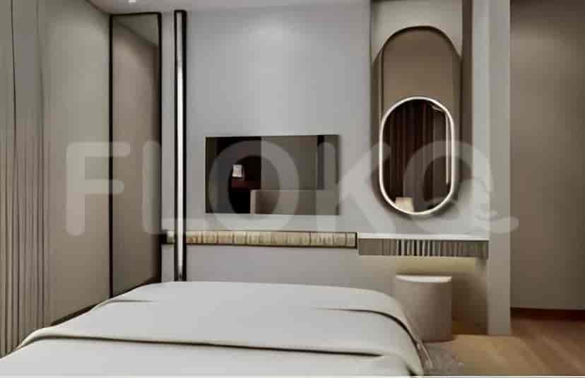 Bedroom area featuring a vanity with a large mirror and a small stool.