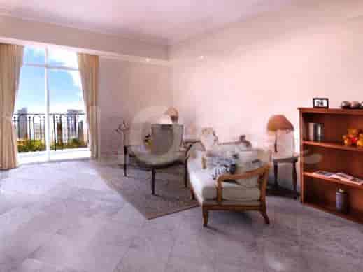 Spacious living room with marble flooring, a large window, and a seating area.