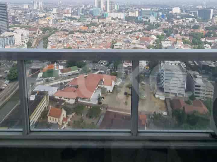 A view of the city from a balcony.