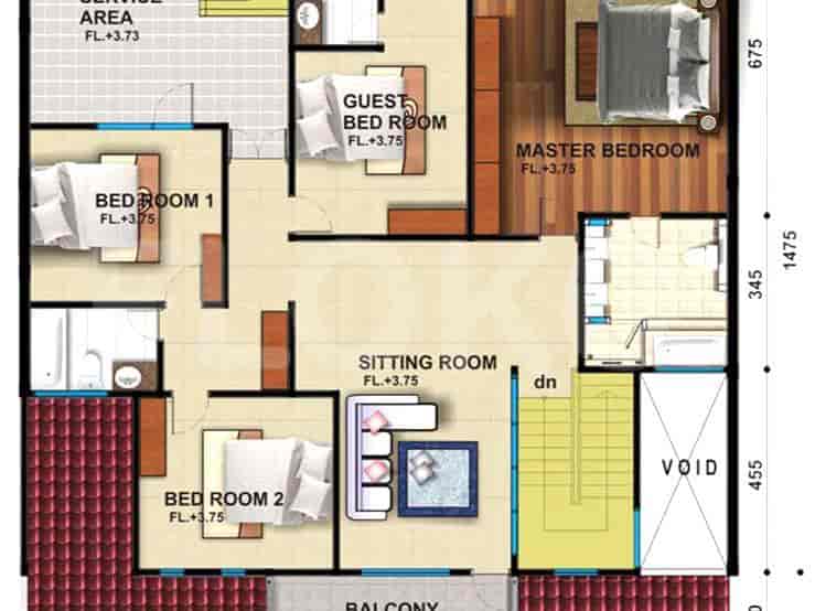 Floor plan of the second floor, showing the layout of the rooms.