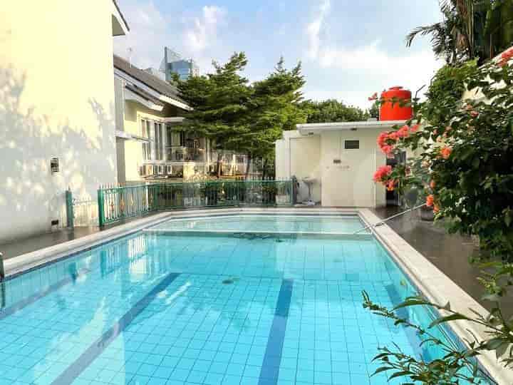 Swimming pool area with a swimming pool.