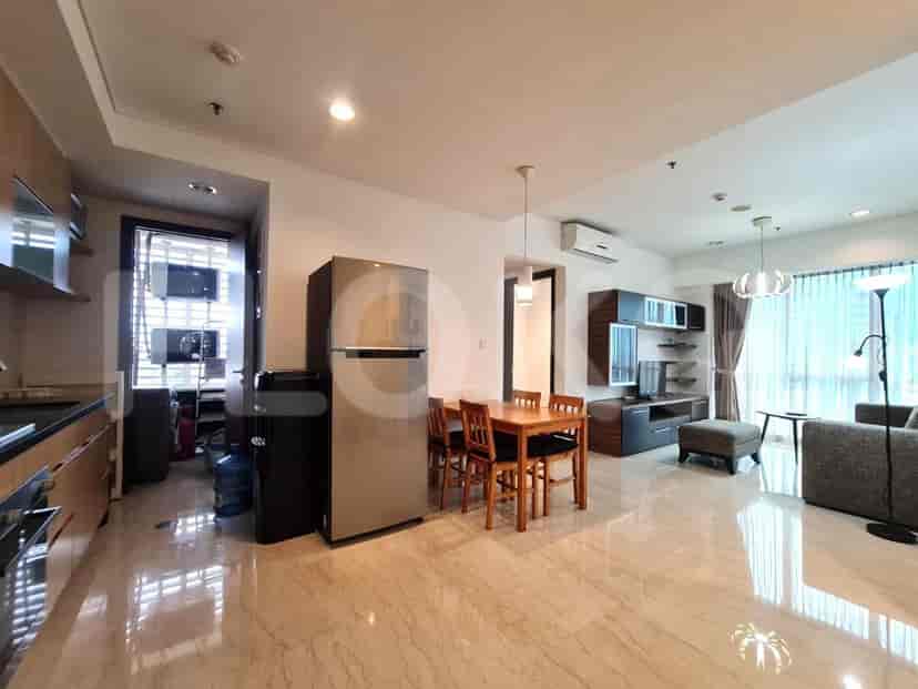 A combined living room and kitchen space.