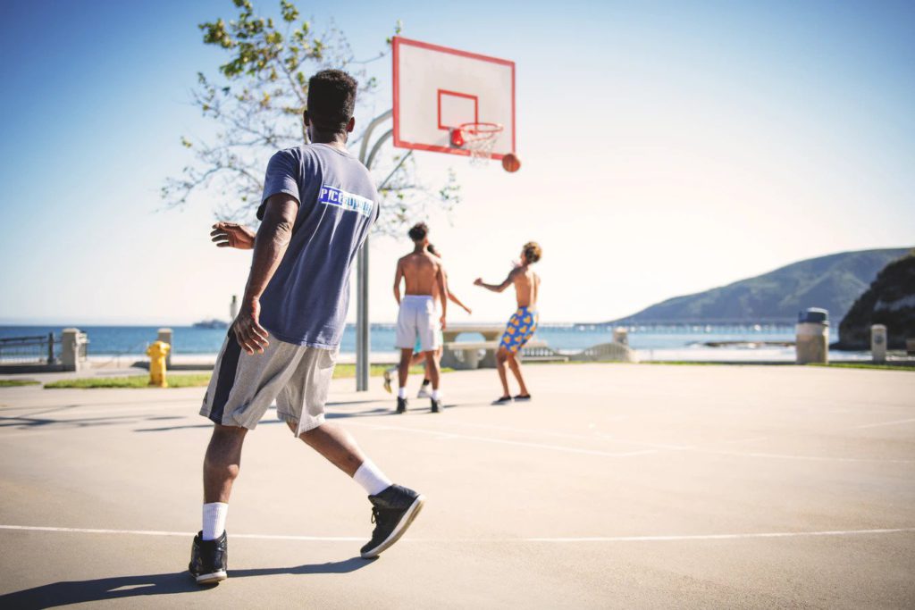 playing basketball together