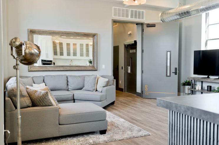 grey living room to flatshare