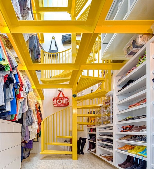 walk in closet yellow accent