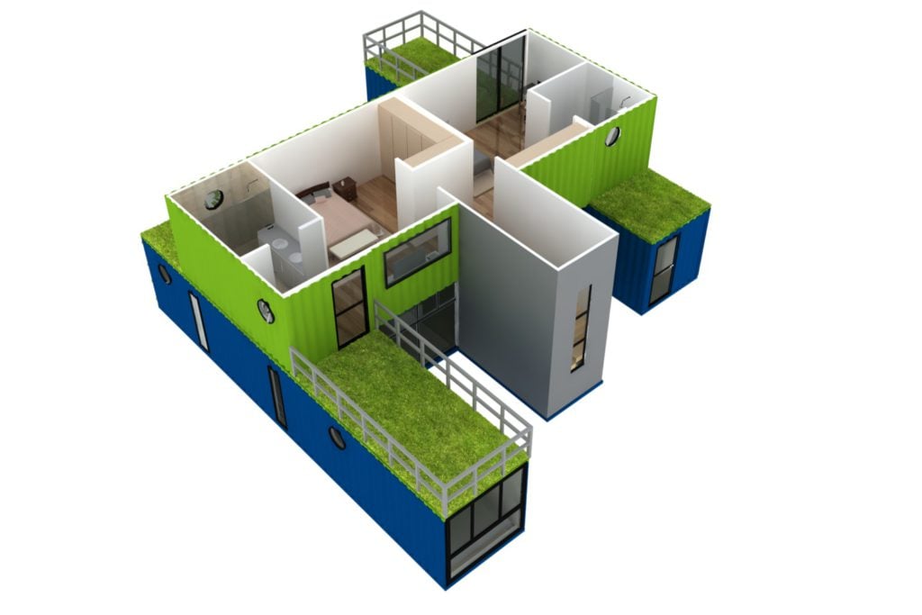 rumah kontainer: desain layout 3d Casa Container Granja Viana