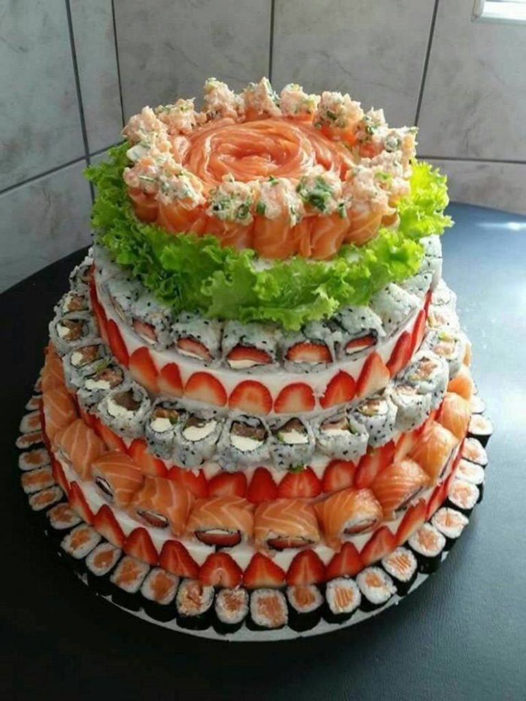 cake made out of sushi
