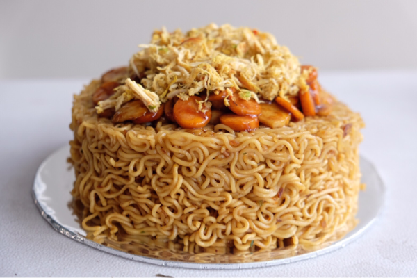 unique birthday cake made out of instant noodles