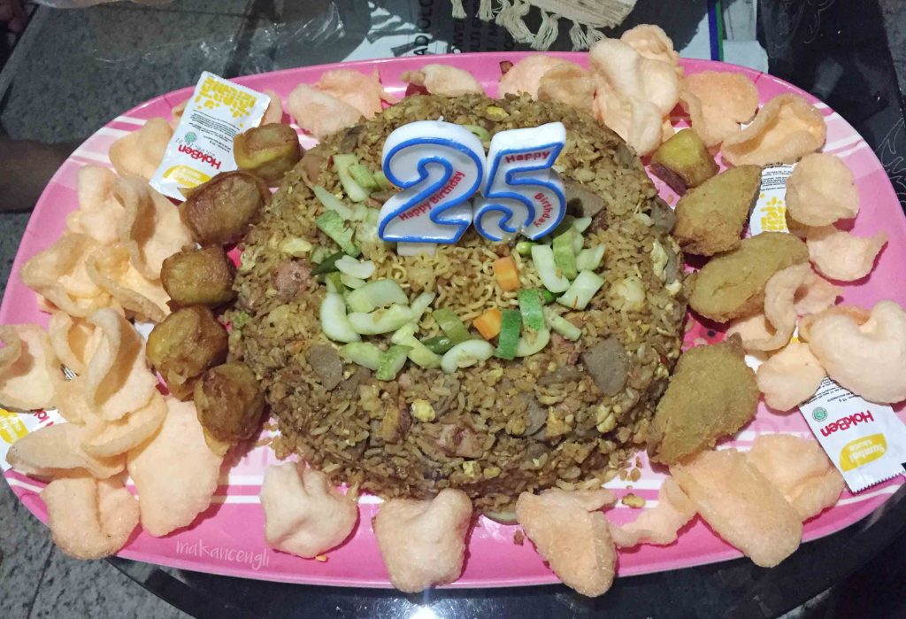 fried rice as a birthday cake