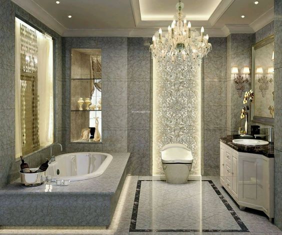kamar mandi mewah dengan chandelier