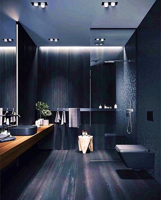 having a luxurious bathroom with an all black design