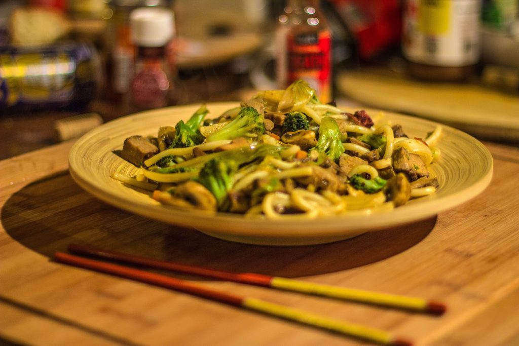 udon with enoki mushroom