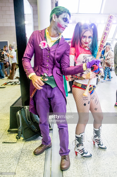 Kostum halloween Cosplay Joker dan Harley Quinn