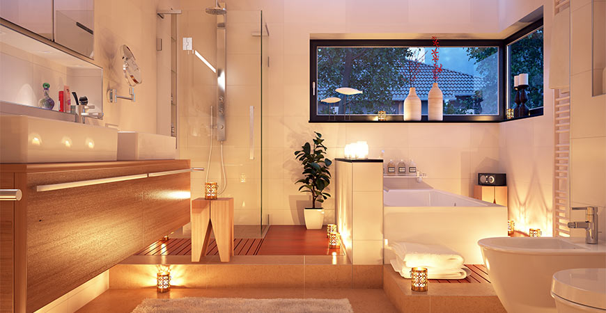 have a luxurious bathroom by using warm lighting