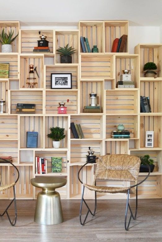 use of a wooden box as a room divider