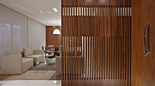 wooden planks as a living room divider 
