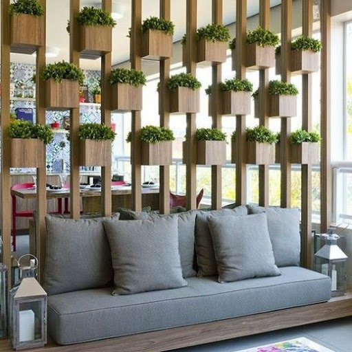 living room divider using hanging plant