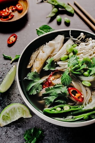 noodle sou[ with enoki mushroom