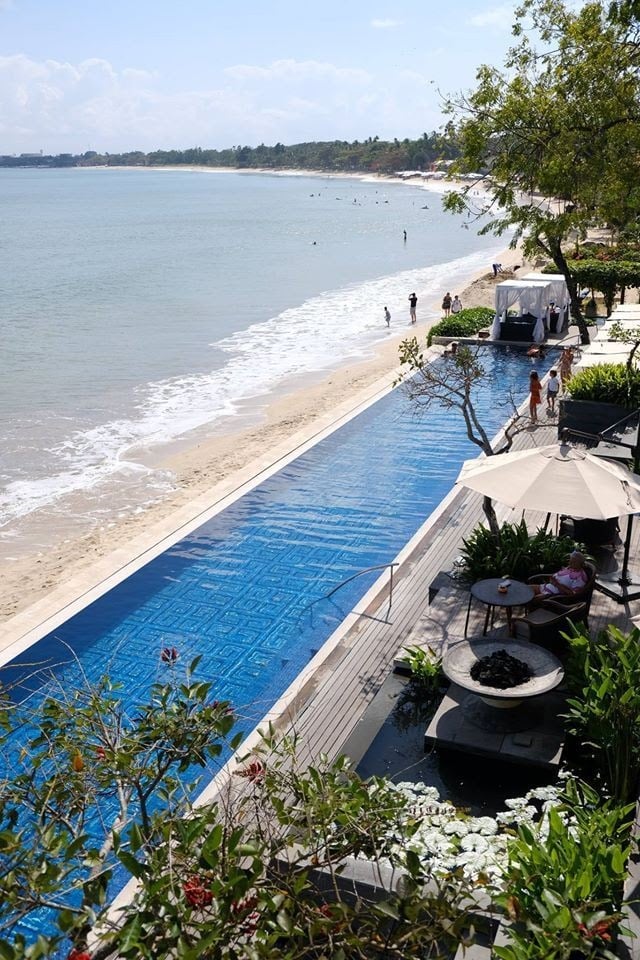 Sundara beachfront pool and outdoor seating