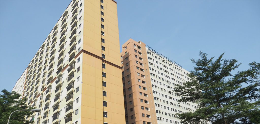 Side overview of Kebagusan City apartments building