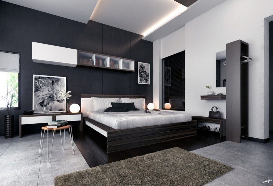 an overview of a monochromatic bedroom