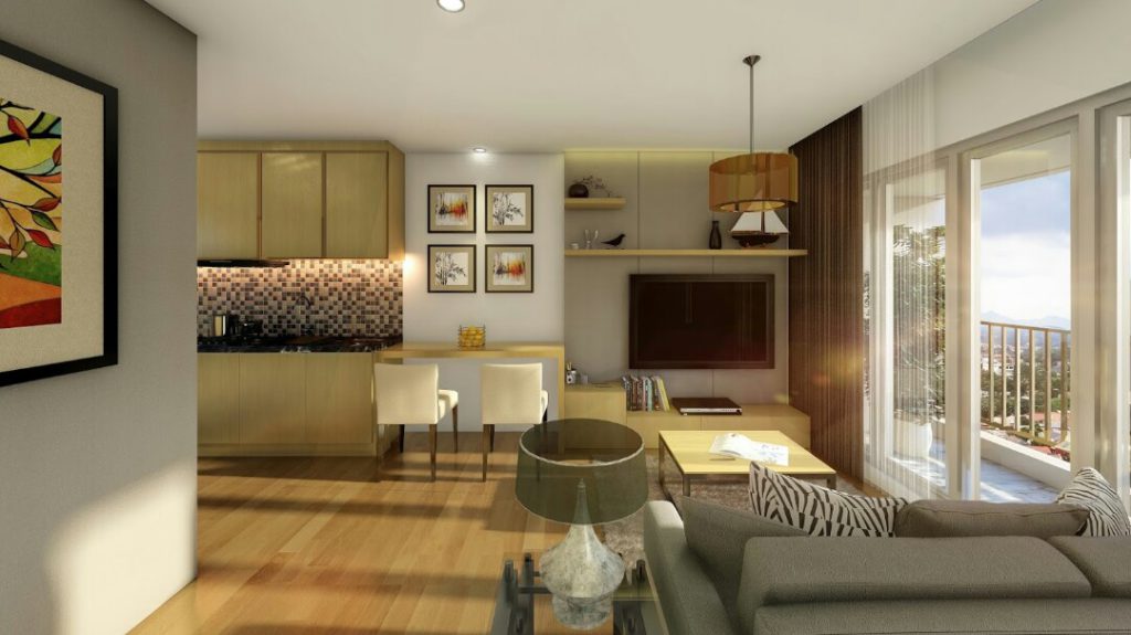 an overview of an apartment with the concept of one stop living